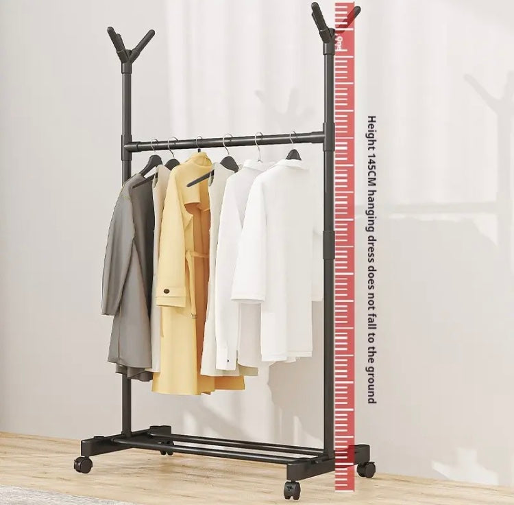 Double Rod Clothes Hanging Rack, Multifunctional Bedroom Clothes Storage Rack, Portable Floor Standing Rack Double Rod Clothes Hanging Rack, Multifunctional Bedroom Clothes Storage Rack, Portable Floor Standing Rack